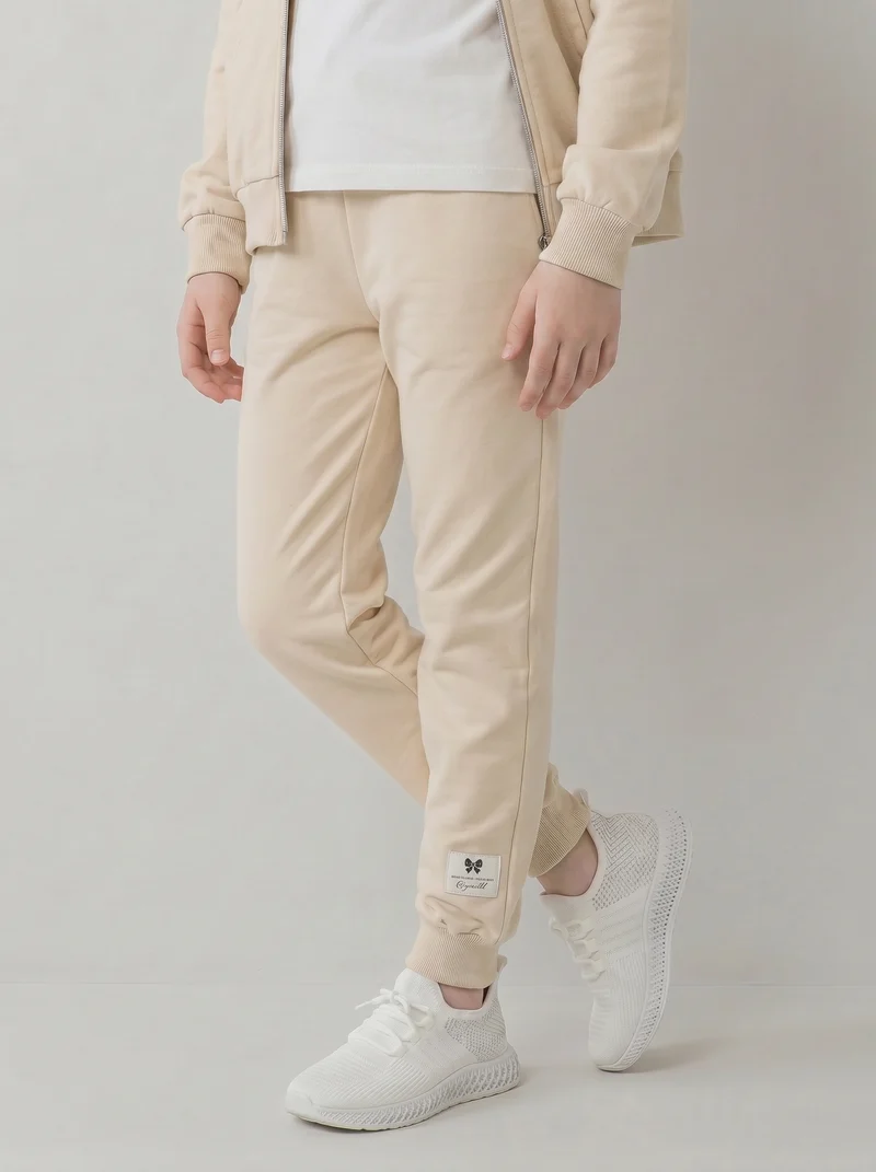 Jogger in felpa di cotone con elastico - Beige
