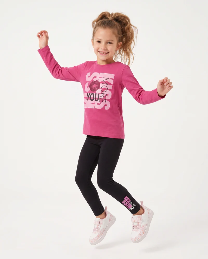 Set due pezzi bambina: T-shirt e leggings - Fuxia