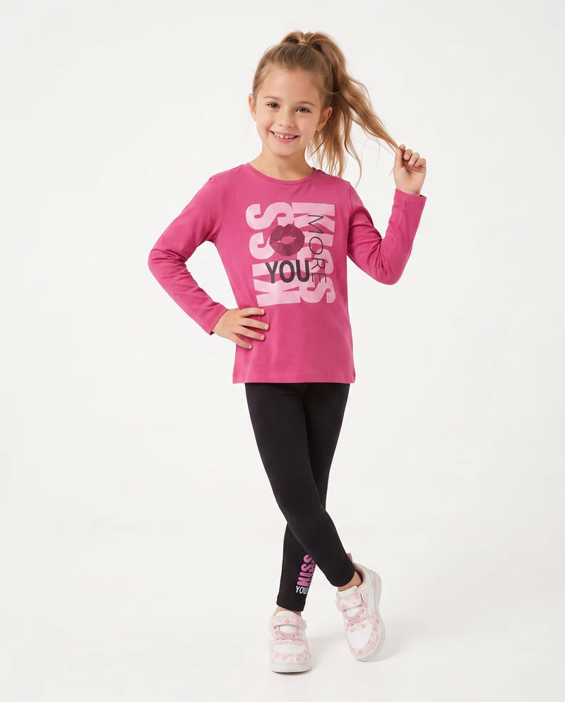 Set due pezzi bambina: T-shirt e leggings - Fuxia
