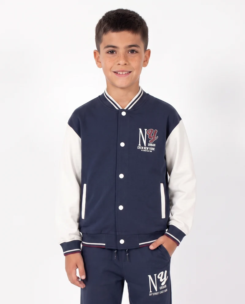 Felpa college in cotone con maniche a contrasto - Blu