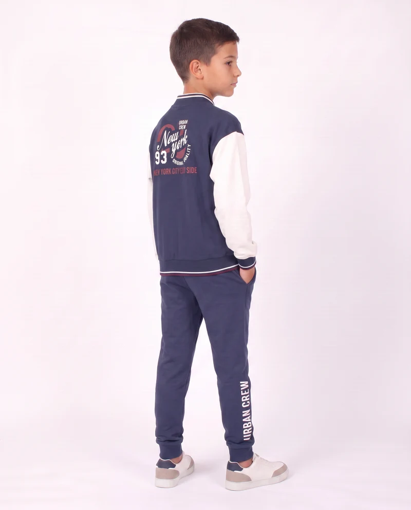 Felpa college in cotone con maniche a contrasto - Blu