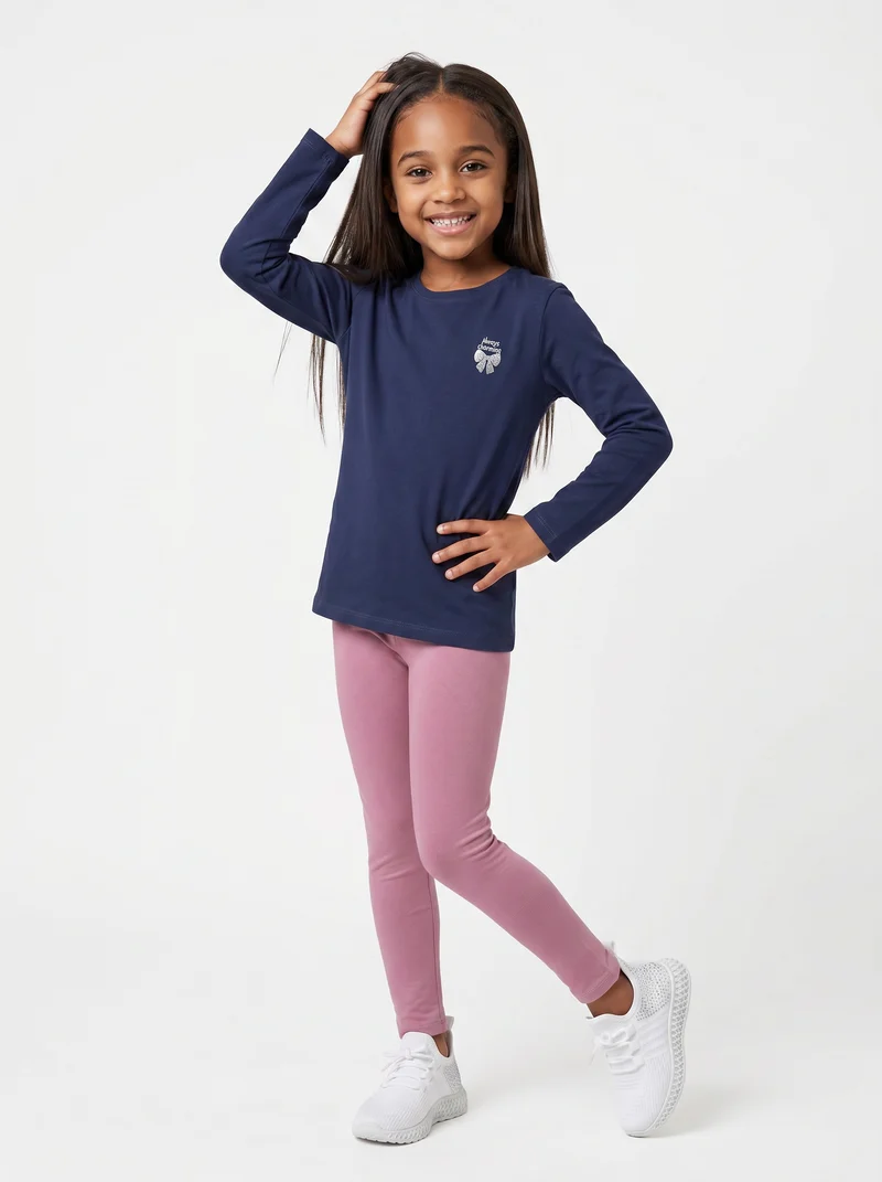 Leggings basico elasticizzato per bambina - Viola malva