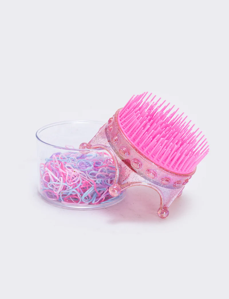 Spazzola corona con elastici per bambina - Rosa