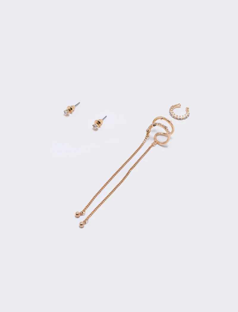 Card 3 Ear Cuff con Strass e Fili - Oro