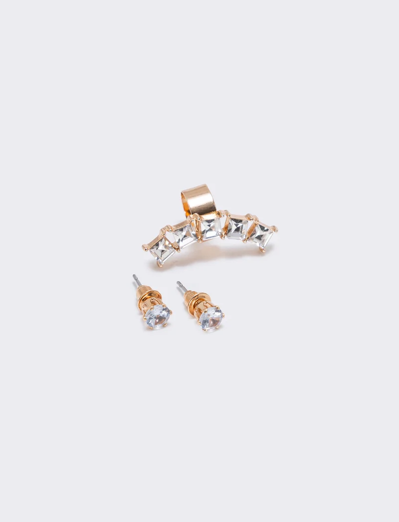 Card 3 earcuff con strass eleganti - Oro