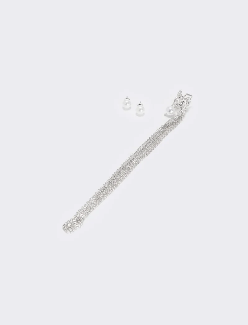 Card 3 EarCuff: Perle e Filo Eleganti - Argento