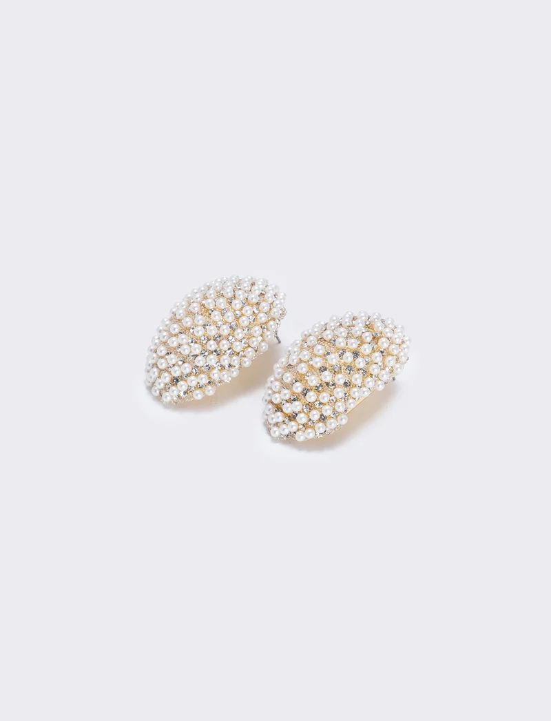 Orecchini a bottone con perle e strass - Oro