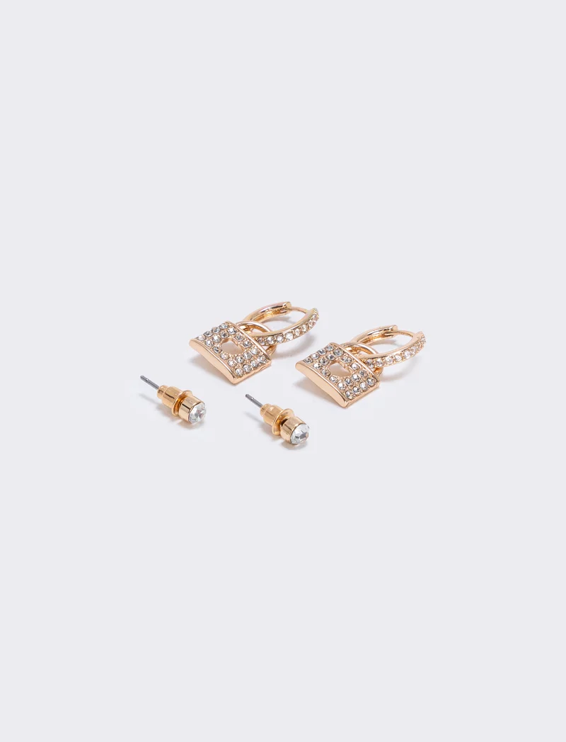 Orecchini catenaccio con strass brillanti - Oro