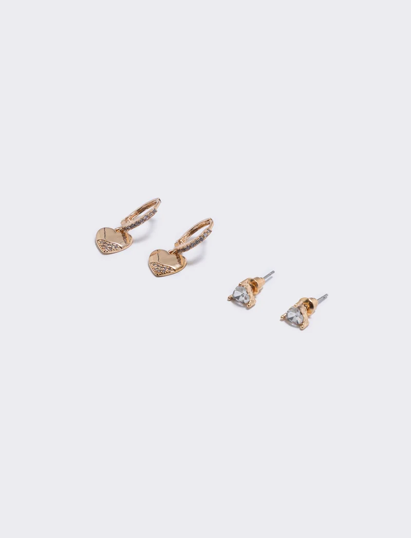 Orecchini cerchietti con cuoricino e strass - Oro