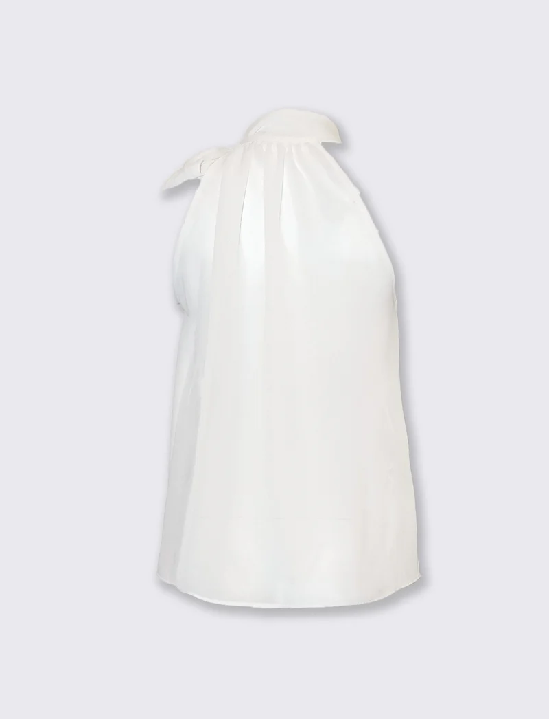 Top a giromanica con fiocco sul collo - Bianco latte