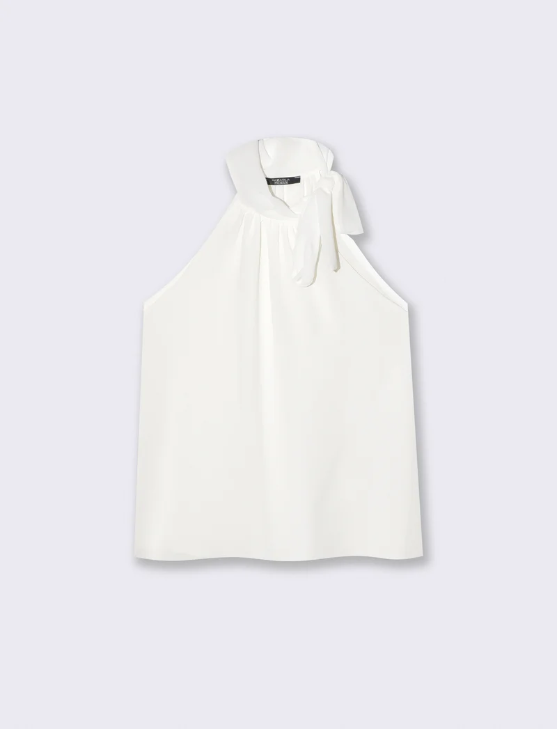 Top a giromanica con fiocco sul collo - Bianco latte