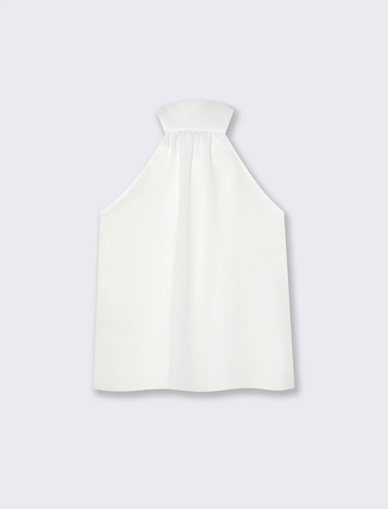 Top a giromanica con fiocco sul collo - Bianco latte