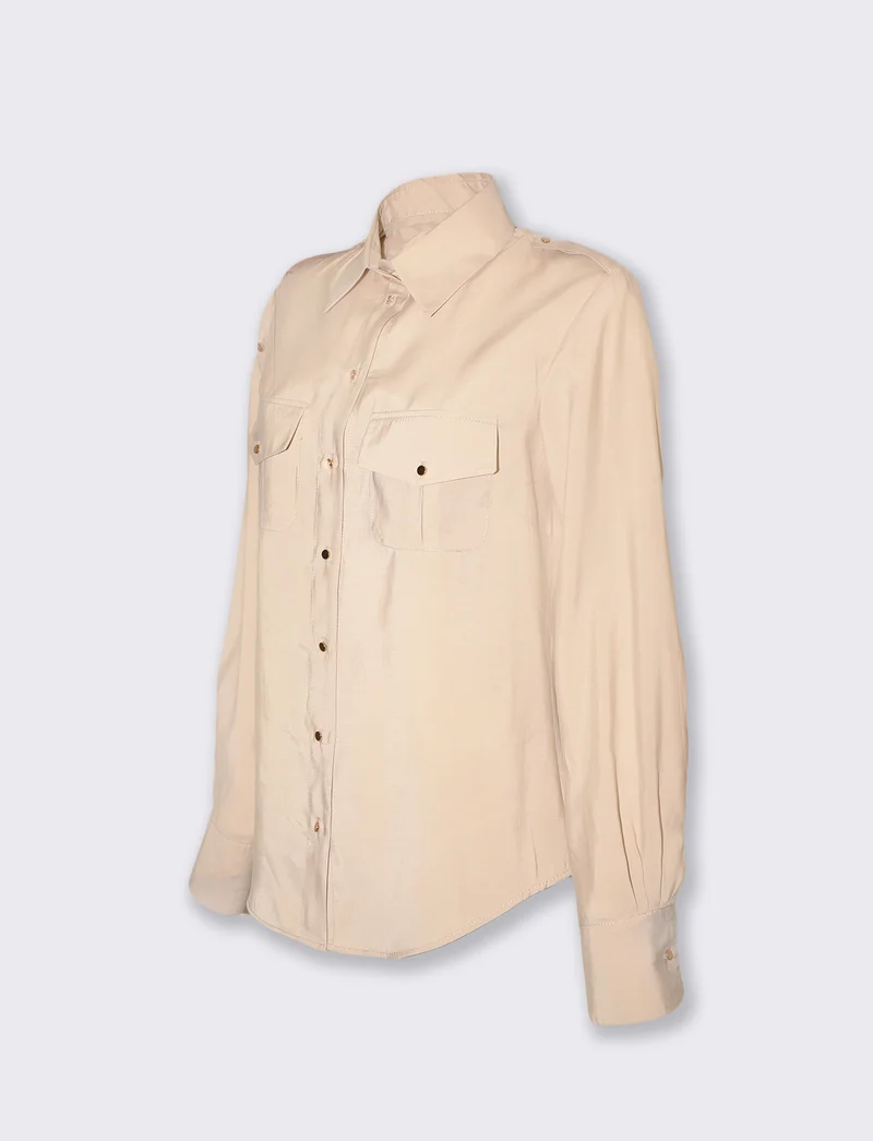 Camicia morbida manica lunga con tasche - Cuoio