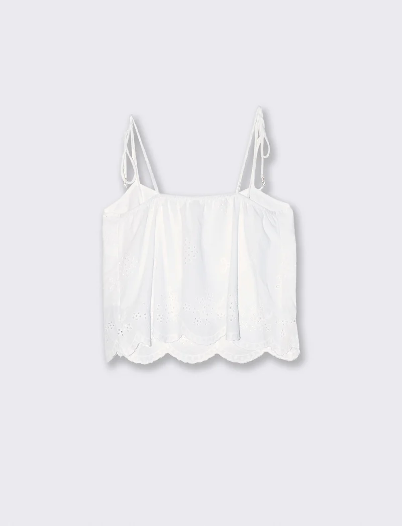 Top con Pizzo e Bretelle con Fiocco - Bianco