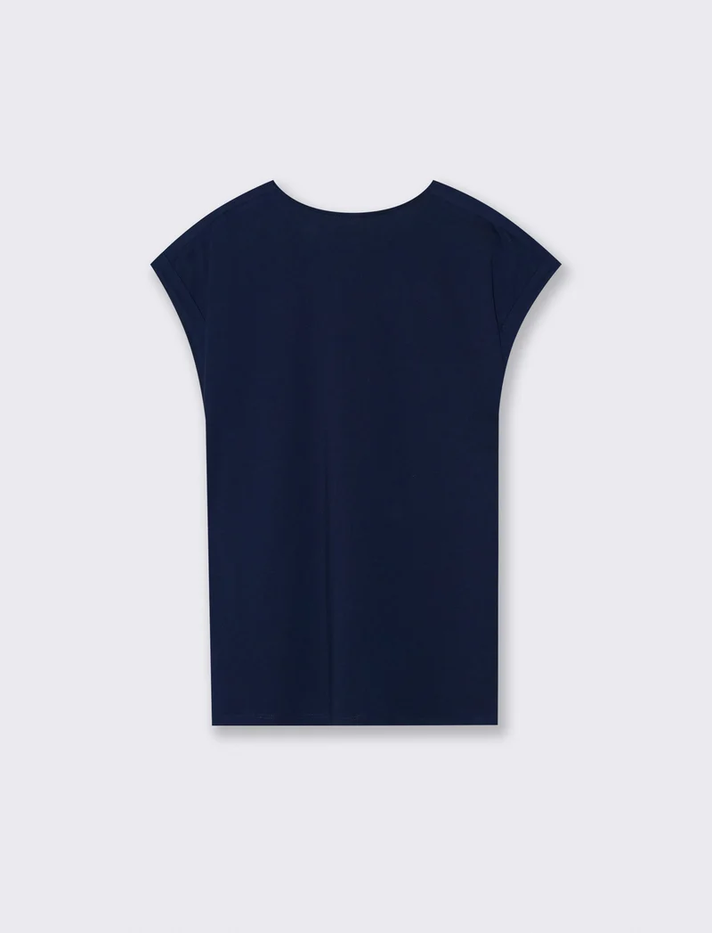 T-shirt a righe con applicazioni spalla - Blu