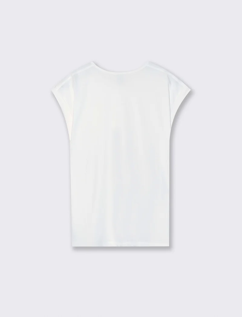 T-shirt a righe con applicazioni spalla - Bianco