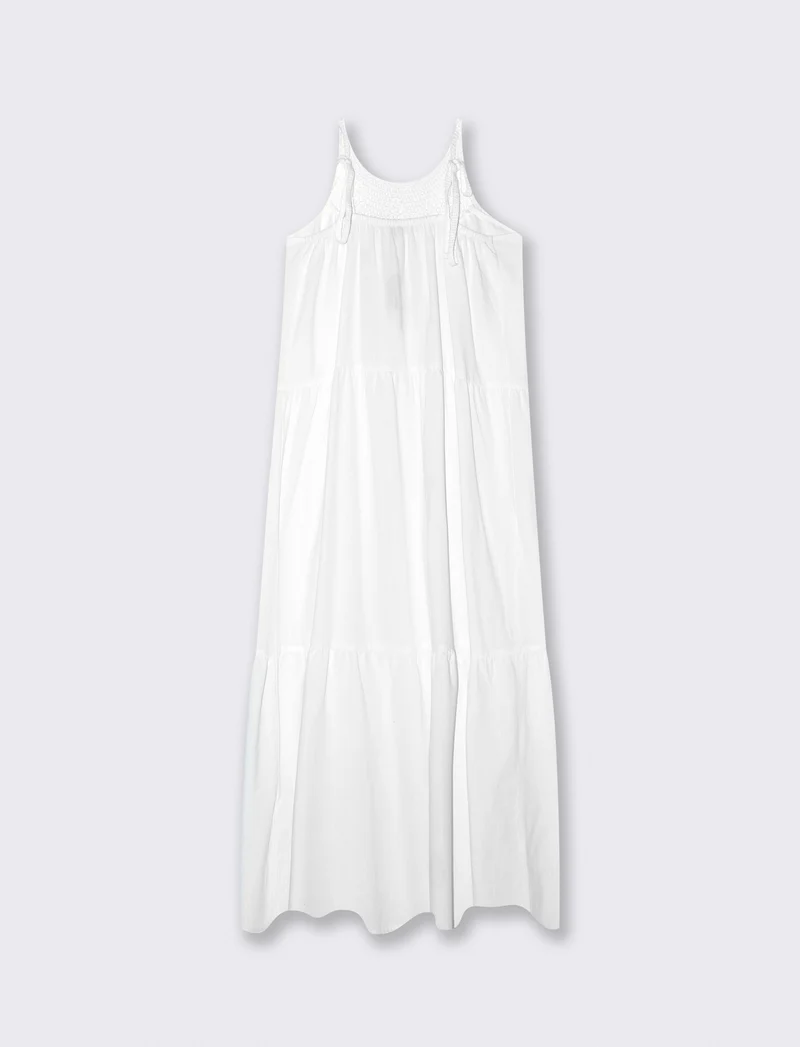 Abito lungo con tagli frontali e trim - Bianco