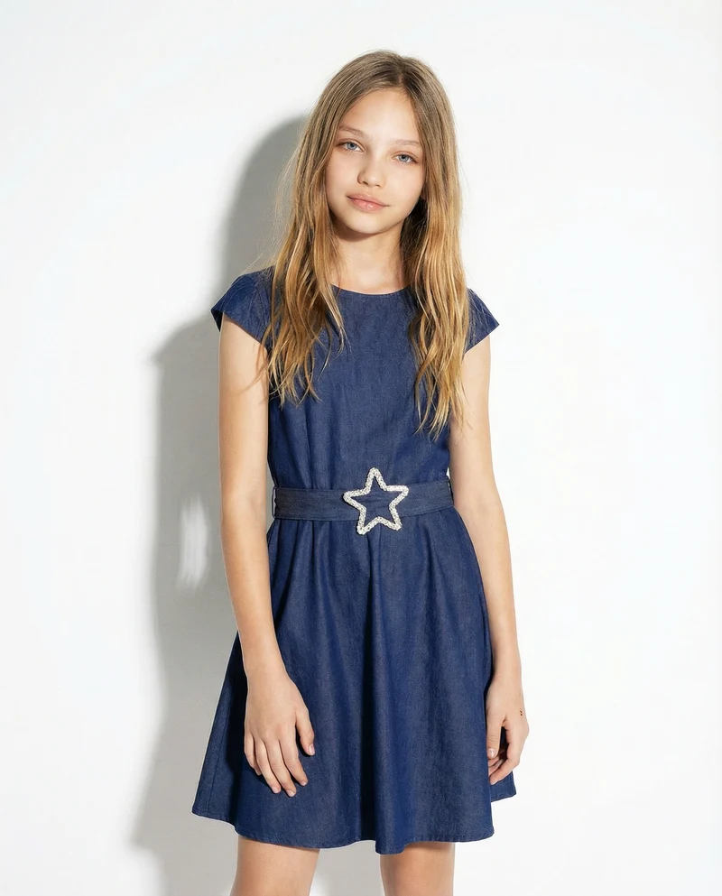 Abito elegante con fibbia gioiello - Denim