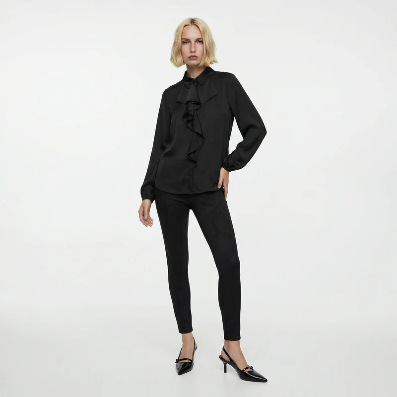 Casacca manica lunga con rouches - Nero