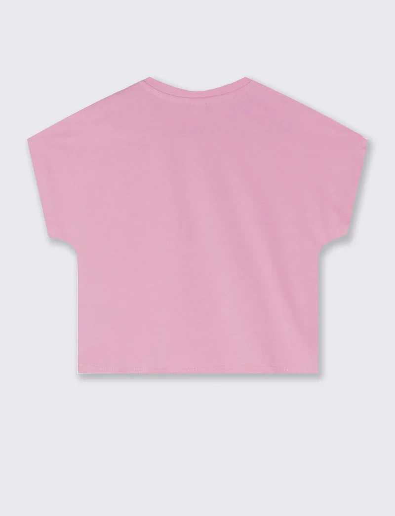T-Shirt Over in Cotone con Ricamo Fiore - Rosa