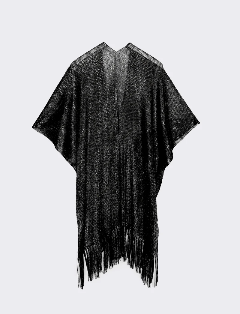 Copricostume lurex a rete con frange - Nero