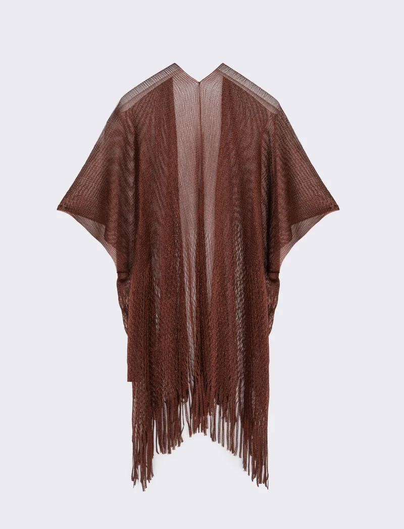 Copricostume lurex a rete con frange - Marrone