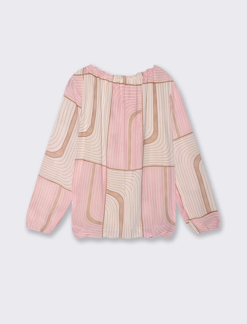 Blusa con stampa e fiocco sull'orlo - Rosa
