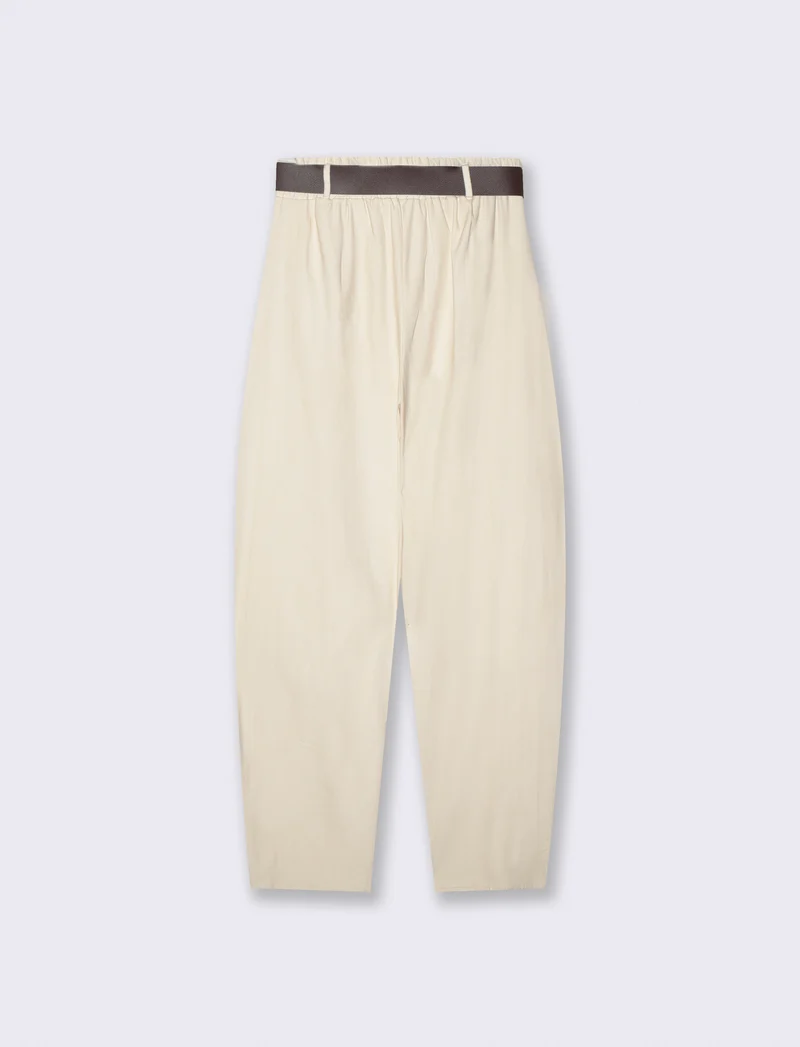 Pantaloni Dritti con Tasche e Cintura - Bianco burro