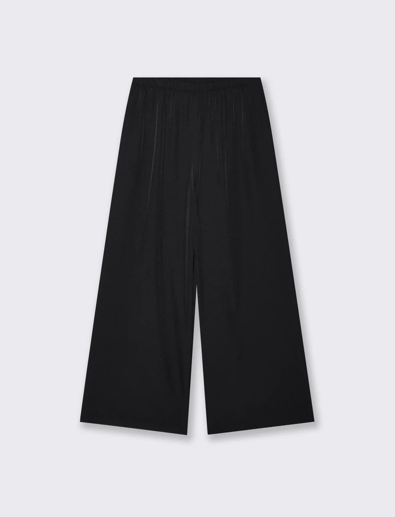 Pantalone largo con elastico in vita - Nero