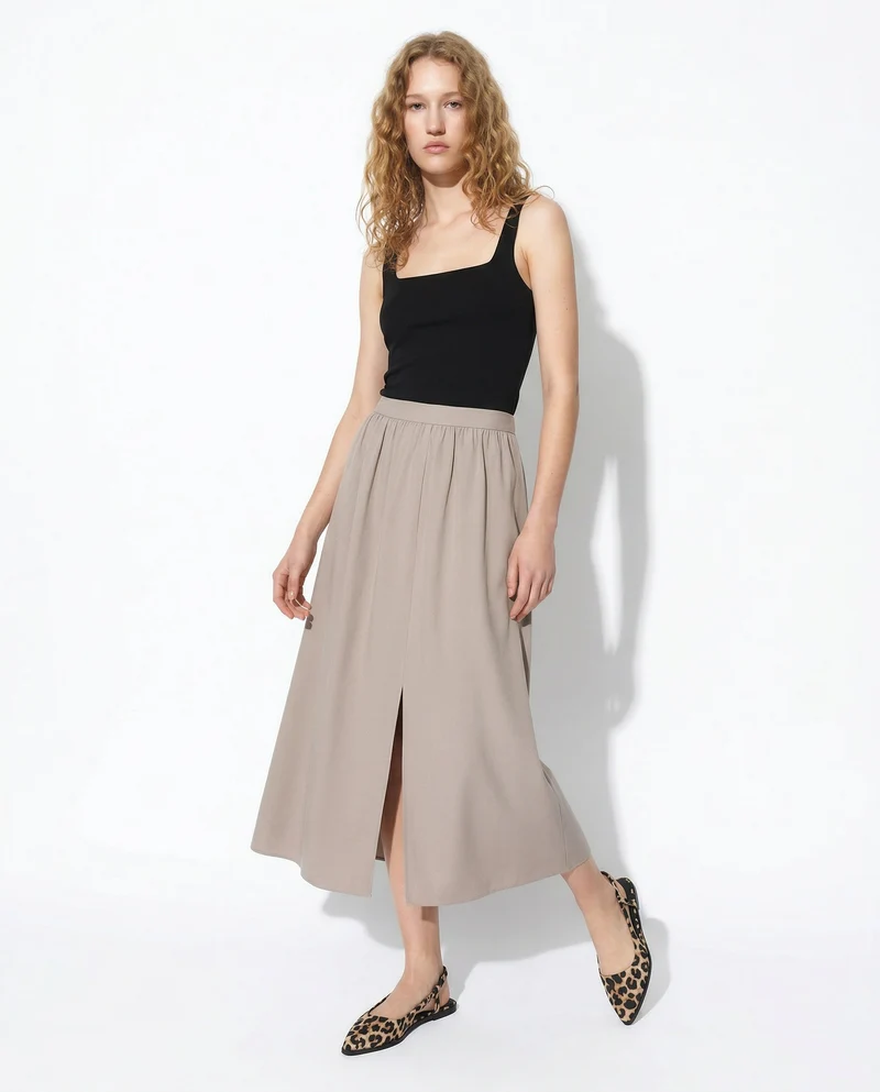 Gonna lunga con spacco elegante e versatile - Beige champagne