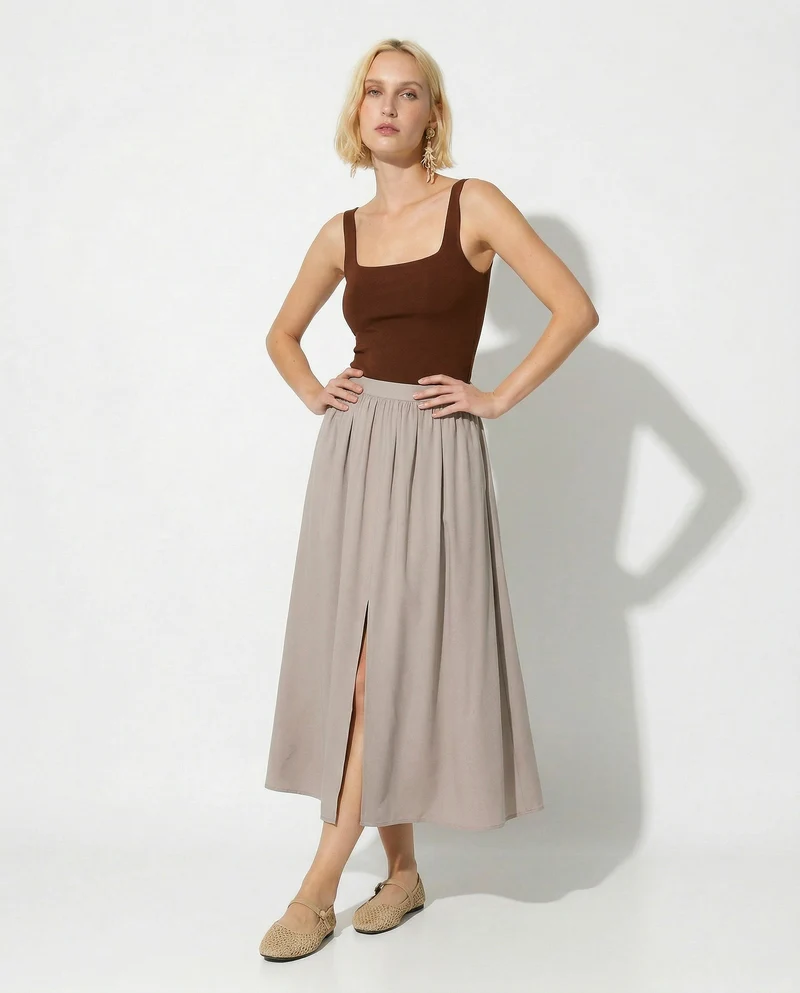 Gonna lunga con spacco elegante e versatile - Grigio fango