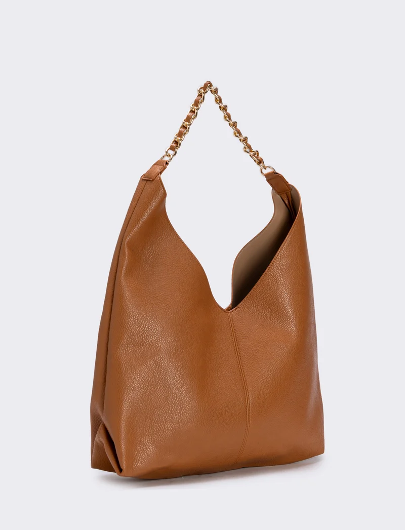 Borsa a sacca con catena elegante - Cuoio
