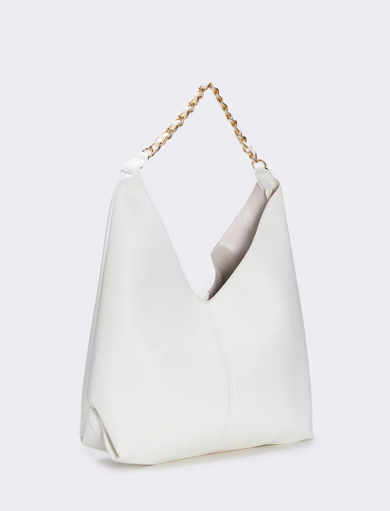 Borsa a sacca con catena elegante - Bianco