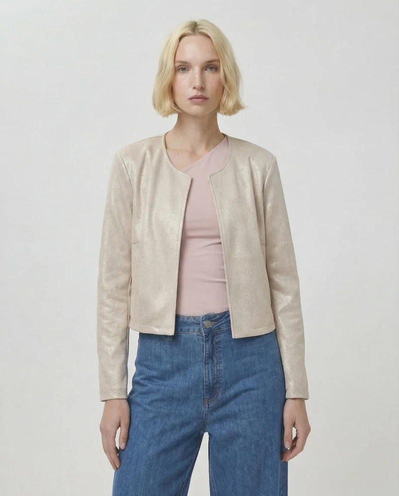 Giacca corta in suede - Vaniglia