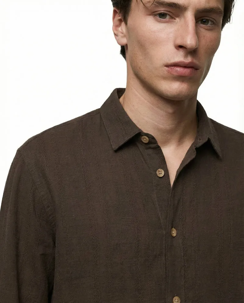 Camicia regular fit in tessuto jacquard - Moro