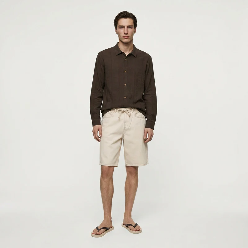 Camicia regular fit in tessuto jacquard - Moro