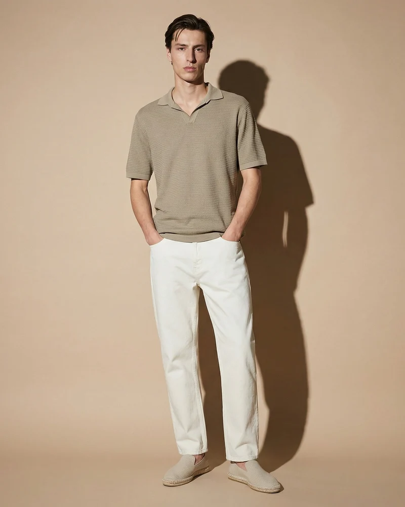 Polo in maglia jacquard misto cotone - Verde kaki