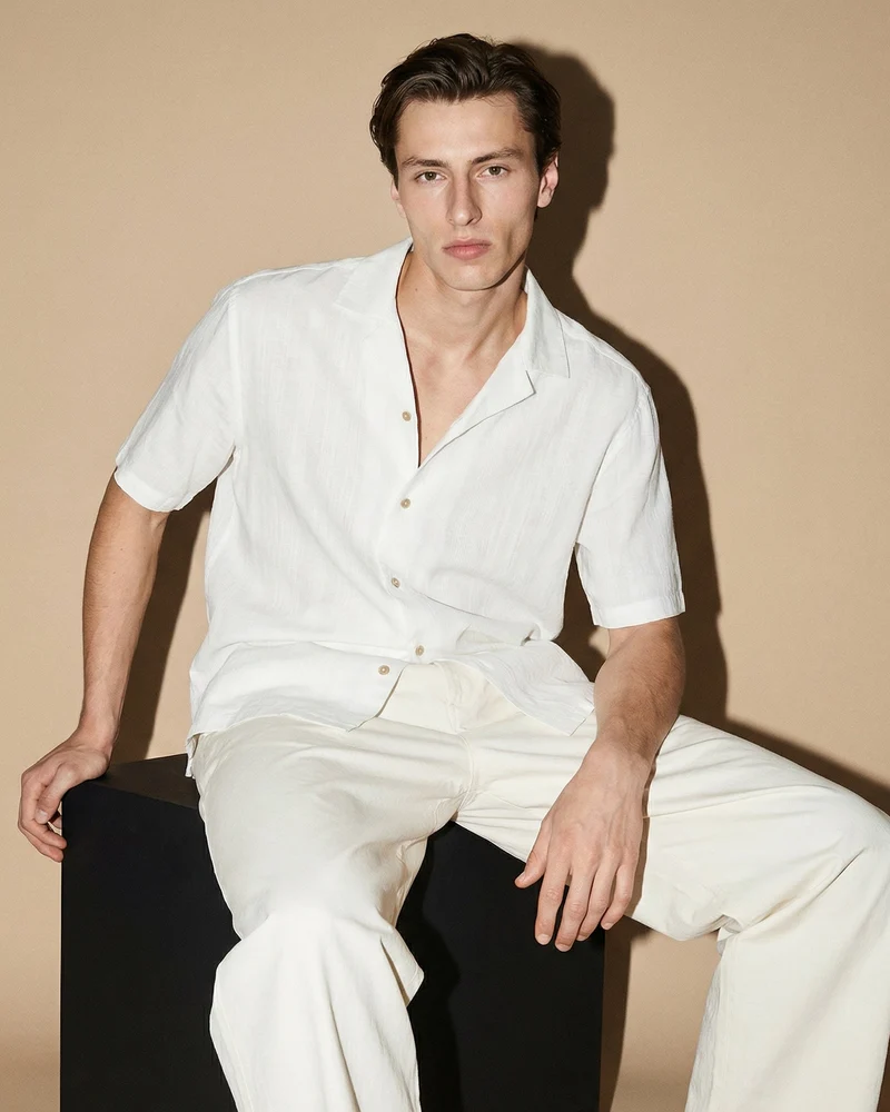 Camicia Boxy Fit Effetto a Righe - Bianco