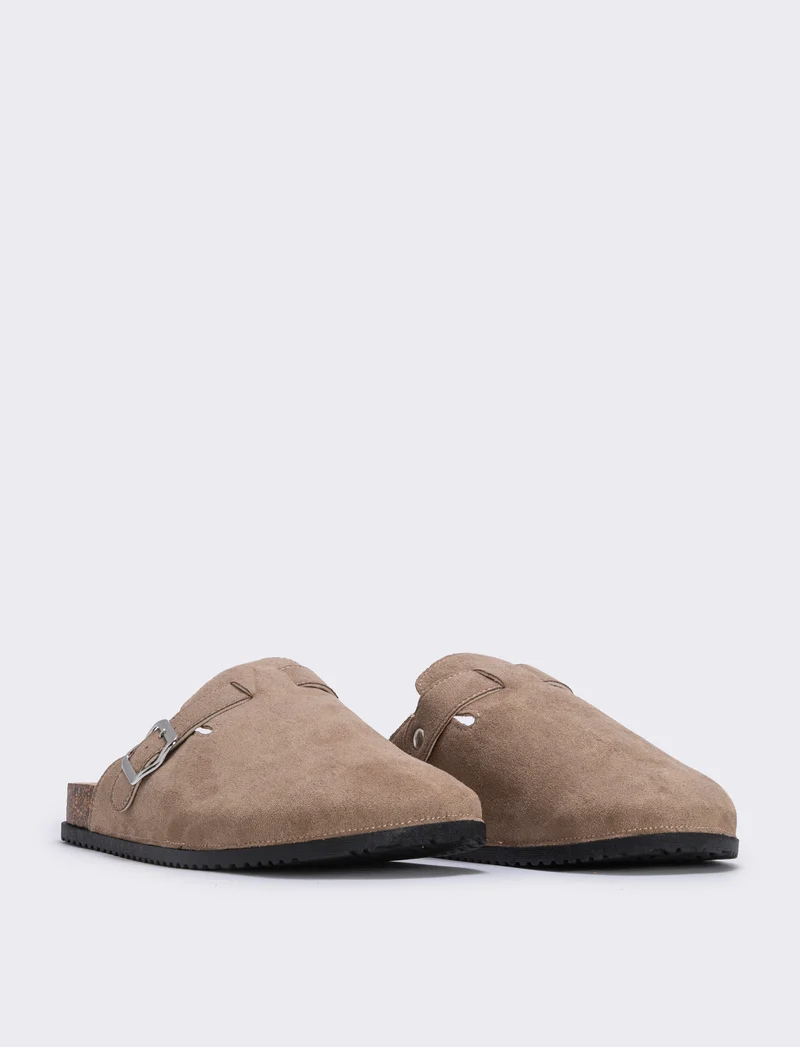 Sabot in microfibra tortora con fibbia - Grigio tortora