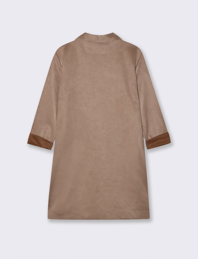 Cappotto monopetto in suede - Grigio fango