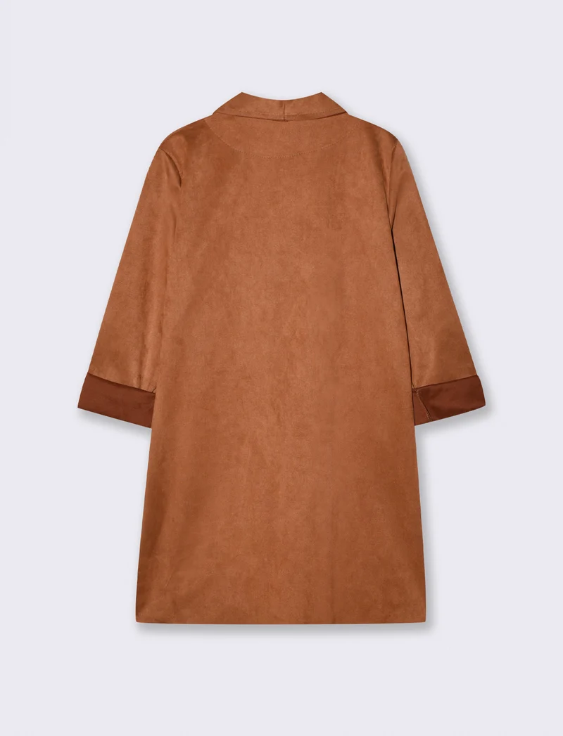 Cappotto monopetto in suede - Cammello