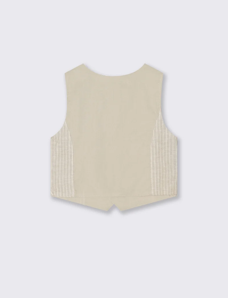 Gilet classico in misto lino a righe - Beige