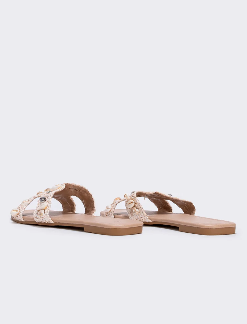 Mule beige effetto paglia con conchiglie - Beige
