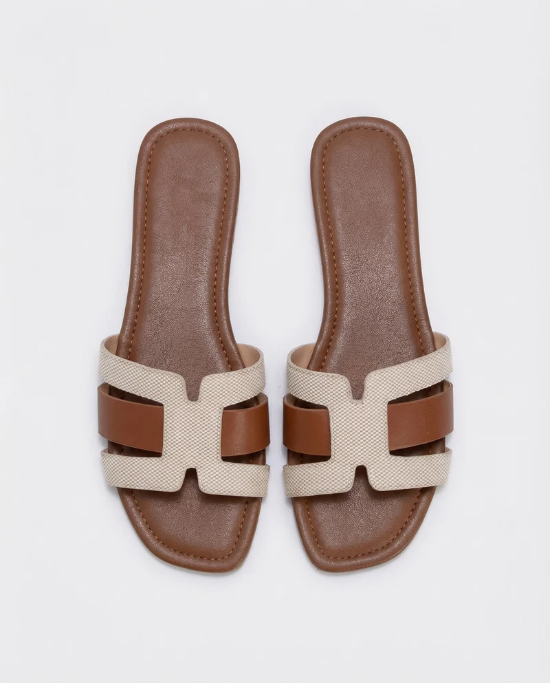 Mule poliuretano e tela beige test. - Testa di moro