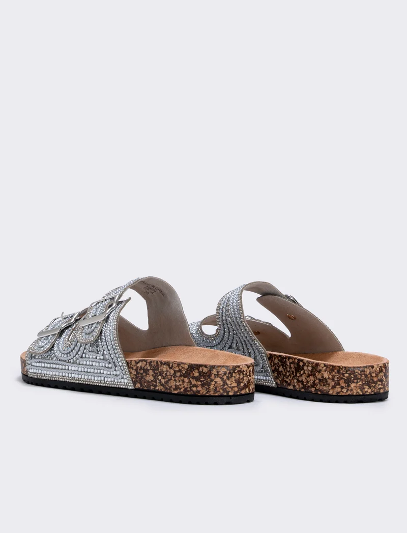 Sandalo da con strass e fibbie - Argento