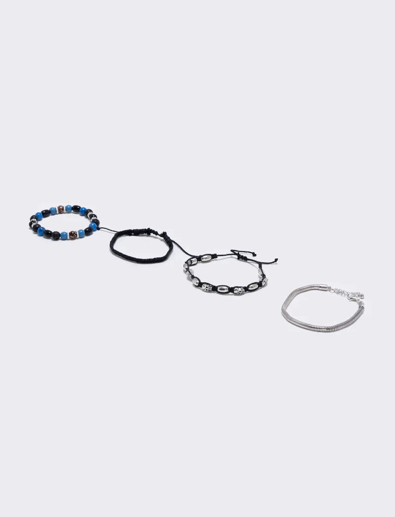 Bracciale 3 fili con teschio e palline - Blu