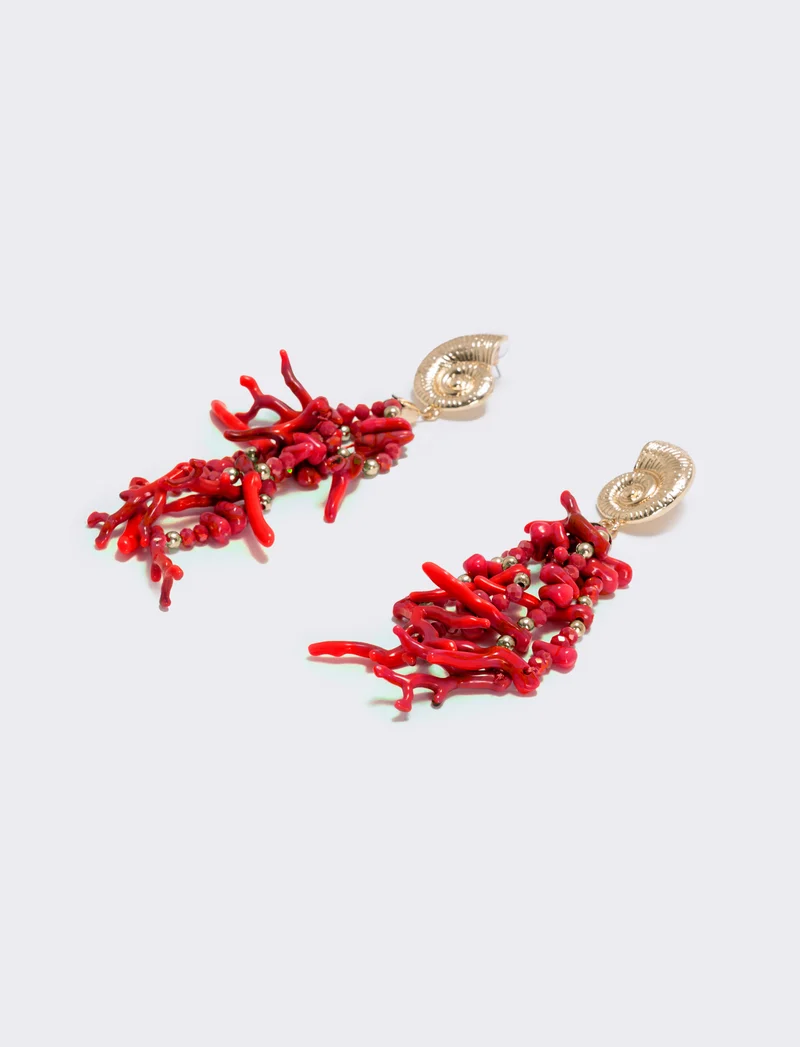 Orecchini rami di corallo con clip - Rosso