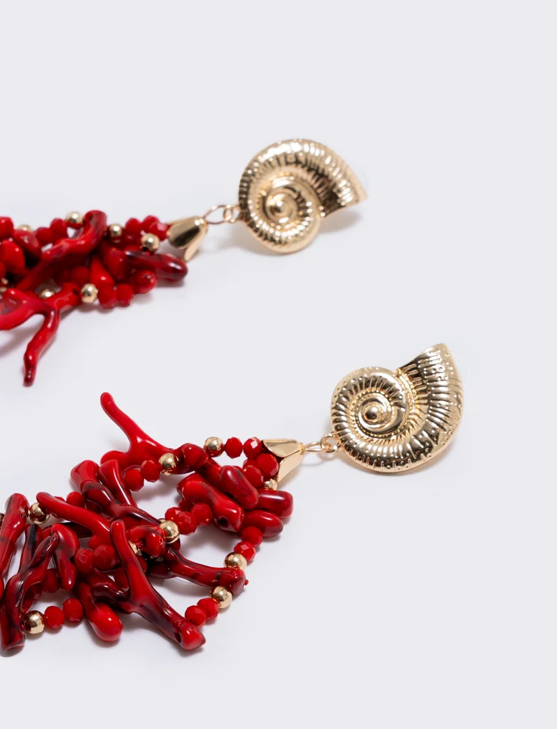 Orecchini rami di corallo con clip - Rosso
