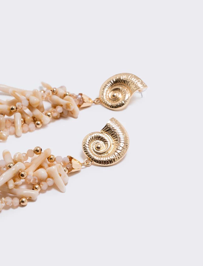 Orecchini rami di corallo con clip - Beige