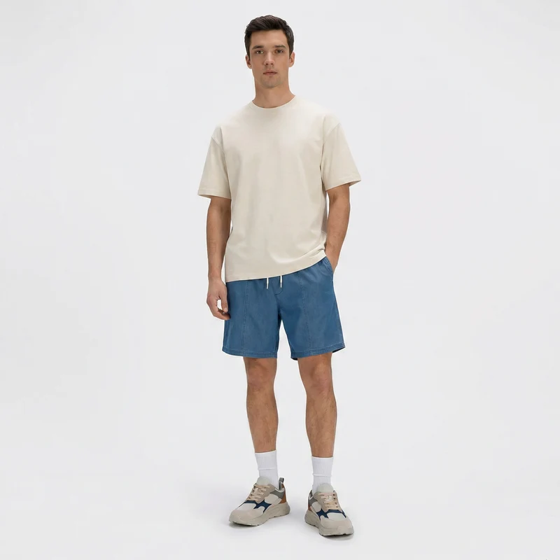 T-shirt girocollo jacquard regular fit - Bianco sporco